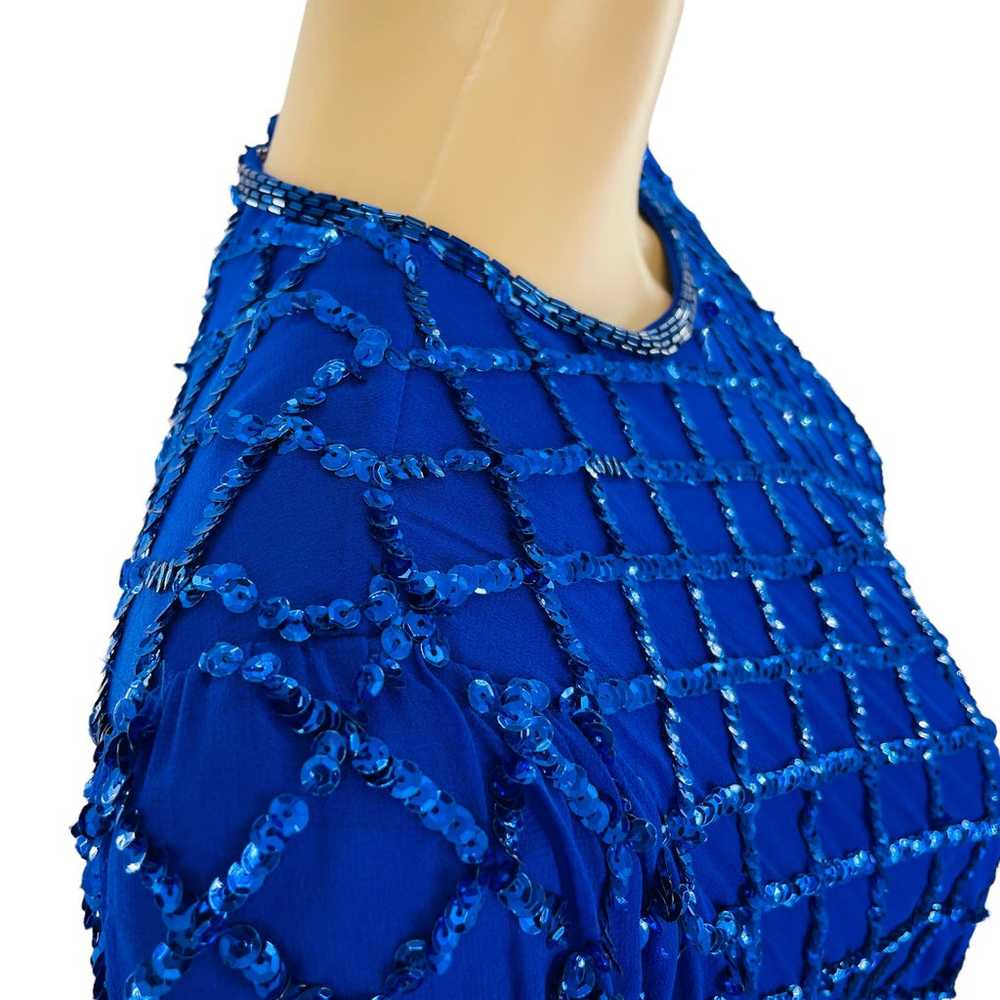 VINTAGE 80s NITELINE Blue 100% Silk Sequins Long … - image 4