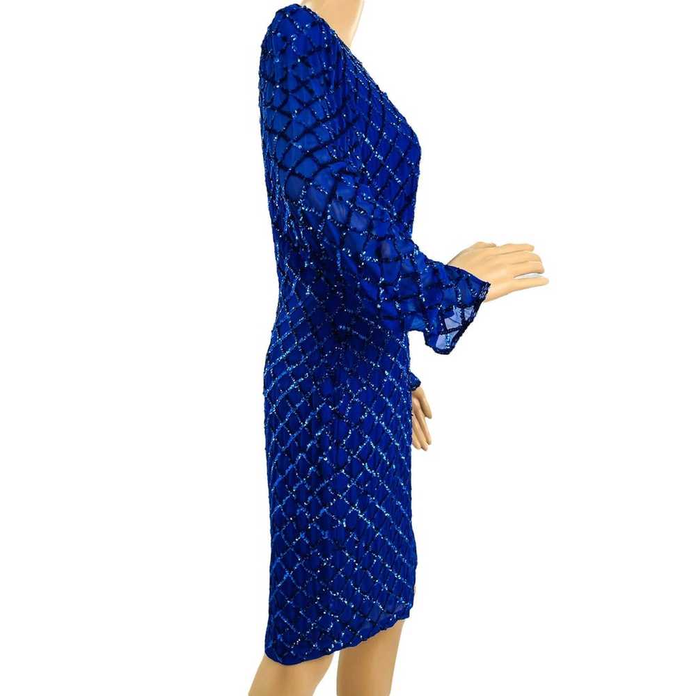 VINTAGE 80s NITELINE Blue 100% Silk Sequins Long … - image 5
