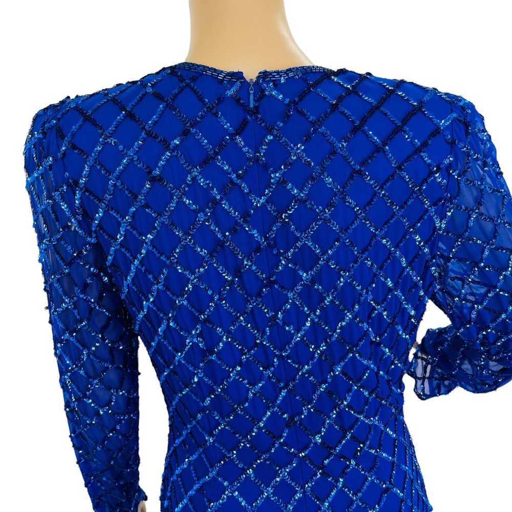 VINTAGE 80s NITELINE Blue 100% Silk Sequins Long … - image 6