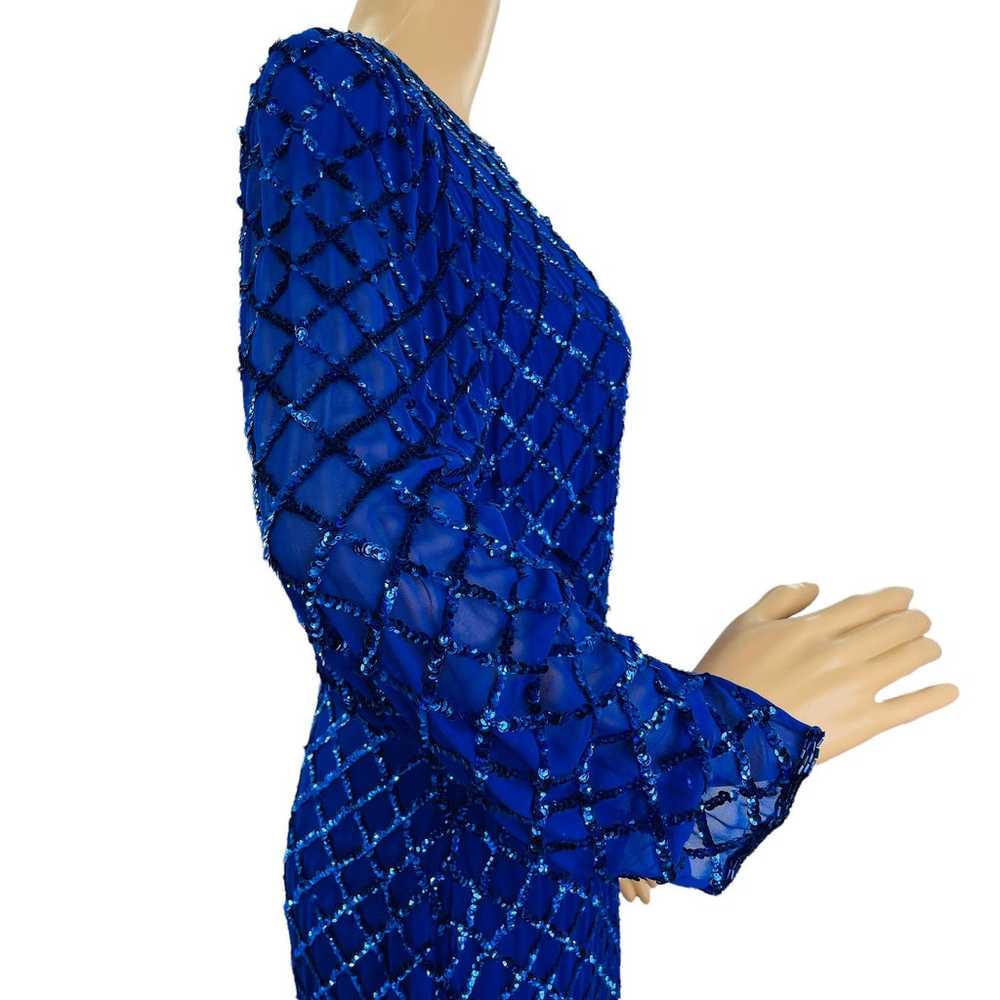 VINTAGE 80s NITELINE Blue 100% Silk Sequins Long … - image 7