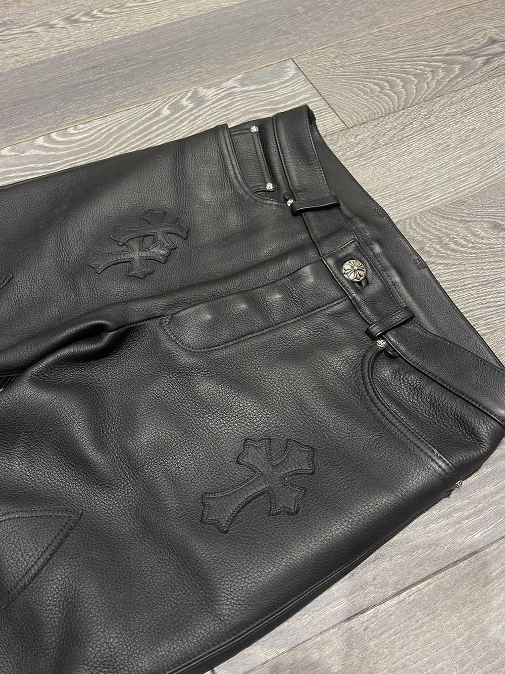 Chrome Hearts Cross Patch Leather Pants - image 2