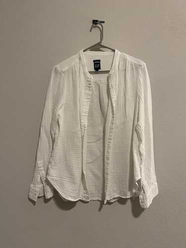 Gap Gap Collarless Long Sleeve Button Up Blouse Sh