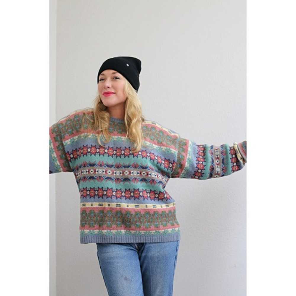 1990's Woolrich Hand Loomed Pastel Wool Sweater /… - image 1