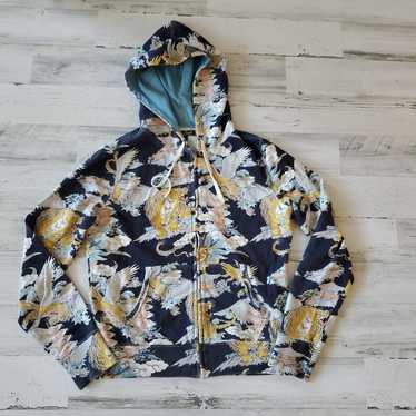 vintage Y2K 00 lucky brand L asian floral print zip up hoodie