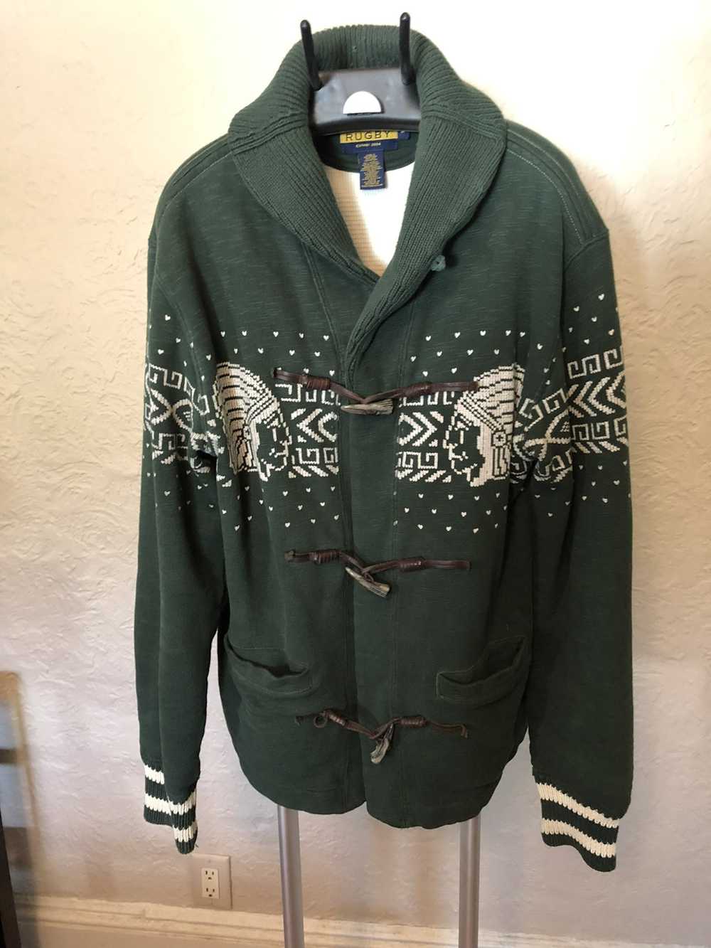 Ralph Lauren Rugby Fleece cardigan with waffle kn… - image 1