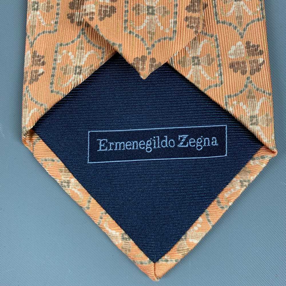 Ermenegildo Zegna Orange Beige Abstract Silk Tie - image 4