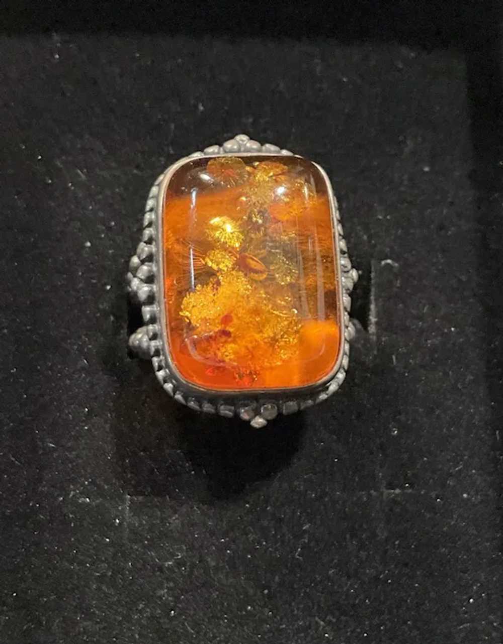 Sterling Silver and Amber Vintage Ring - image 3