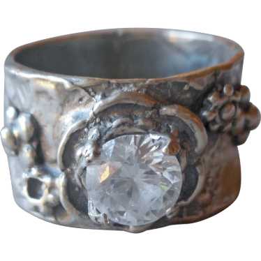 Shube's Sterling Silver Wide Band Ring Crystal St… - image 1