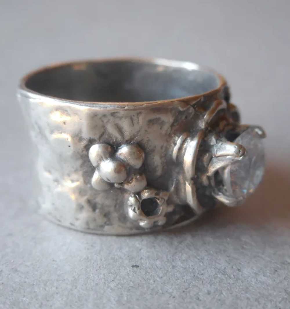 Shube's Sterling Silver Wide Band Ring Crystal St… - image 3