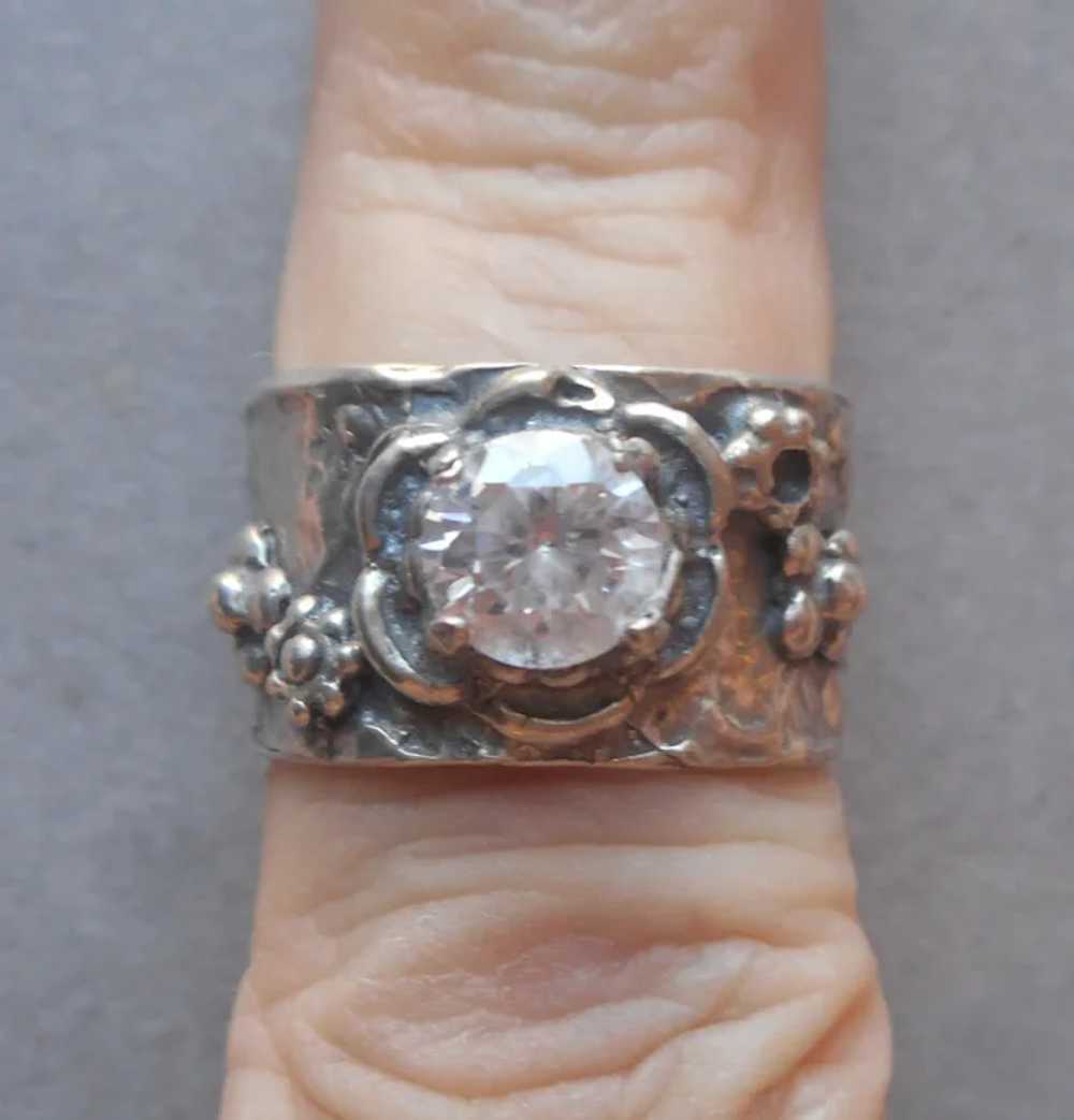 Shube's Sterling Silver Wide Band Ring Crystal St… - image 6