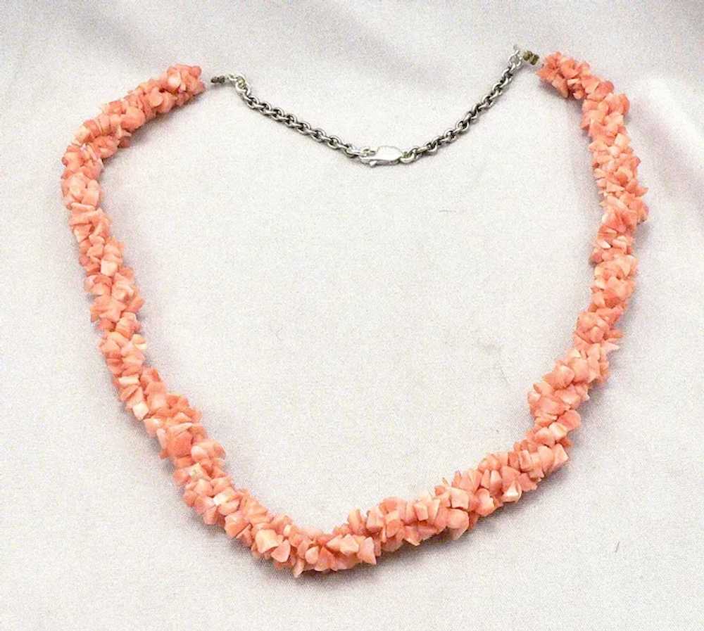 Vintage Coral Chip 3 Strand Twist Beaded Necklace… - image 2