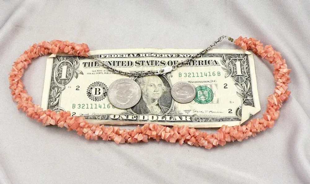 Vintage Coral Chip 3 Strand Twist Beaded Necklace… - image 5