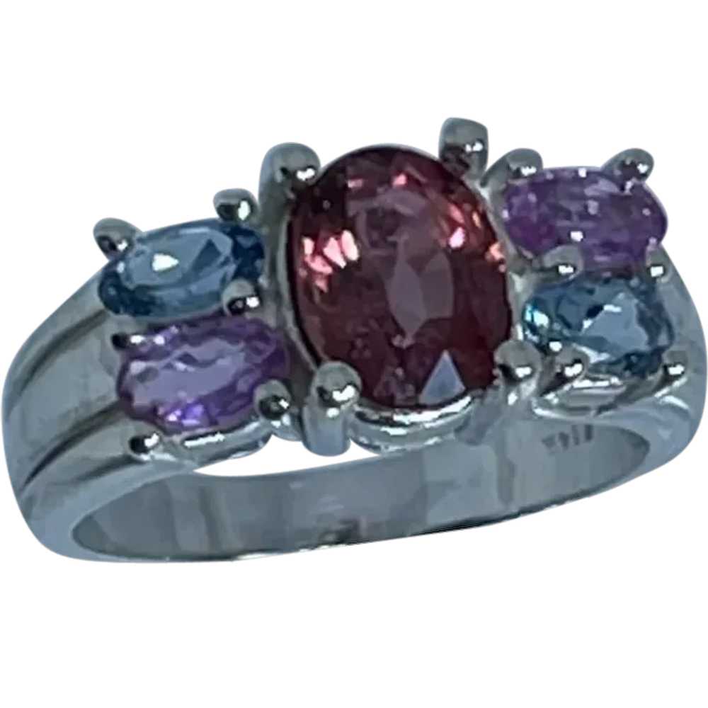 14k Pink Tourmaline, Aquamarine & Sapphire Ring, … - image 1