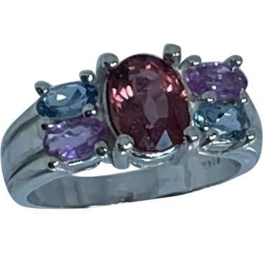 14k Pink Tourmaline, Aquamarine & Sapphire Ring, … - image 1
