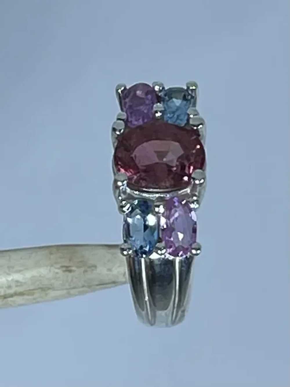 14k Pink Tourmaline, Aquamarine & Sapphire Ring, … - image 4