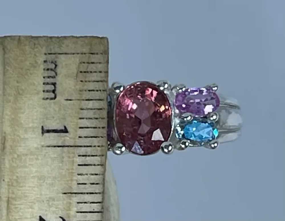 14k Pink Tourmaline, Aquamarine & Sapphire Ring, … - image 5