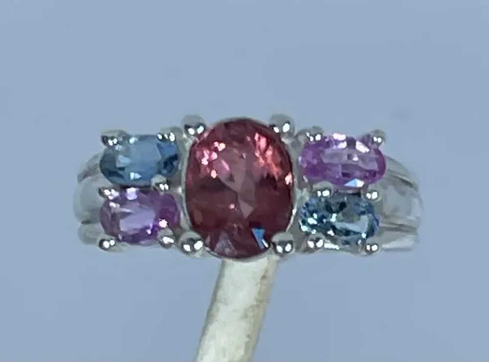 14k Pink Tourmaline, Aquamarine & Sapphire Ring, … - image 6