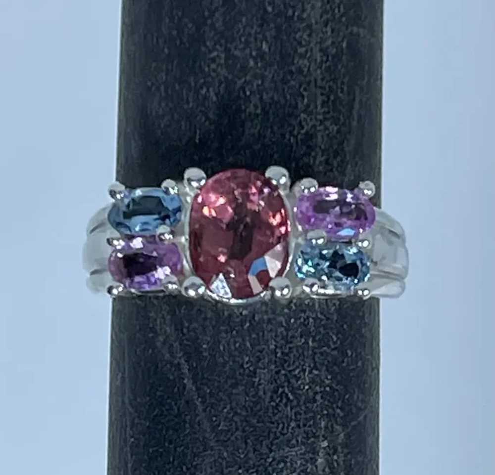 14k Pink Tourmaline, Aquamarine & Sapphire Ring, … - image 7