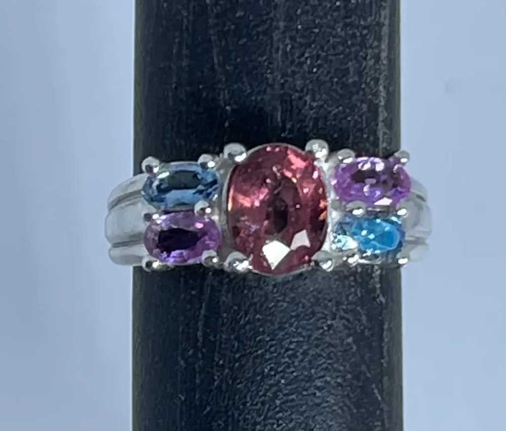 14k Pink Tourmaline, Aquamarine & Sapphire Ring, … - image 8