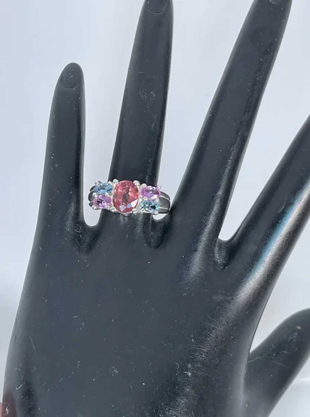 14k Pink Tourmaline, Aquamarine & Sapphire Ring, … - image 9