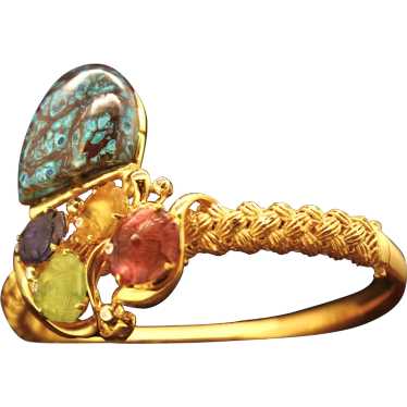 Color Multi-gems 14k Gold Bangle Turquoise.