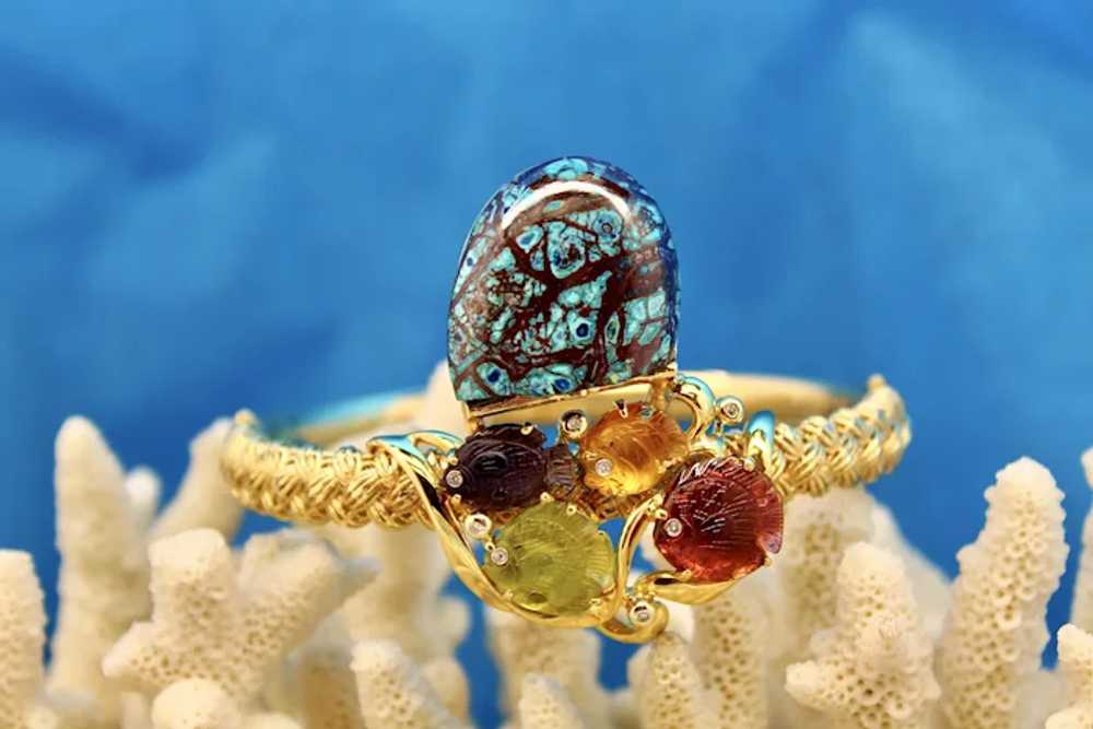 Color Multi-gems 14k Gold Bangle Turquoise. - image 4