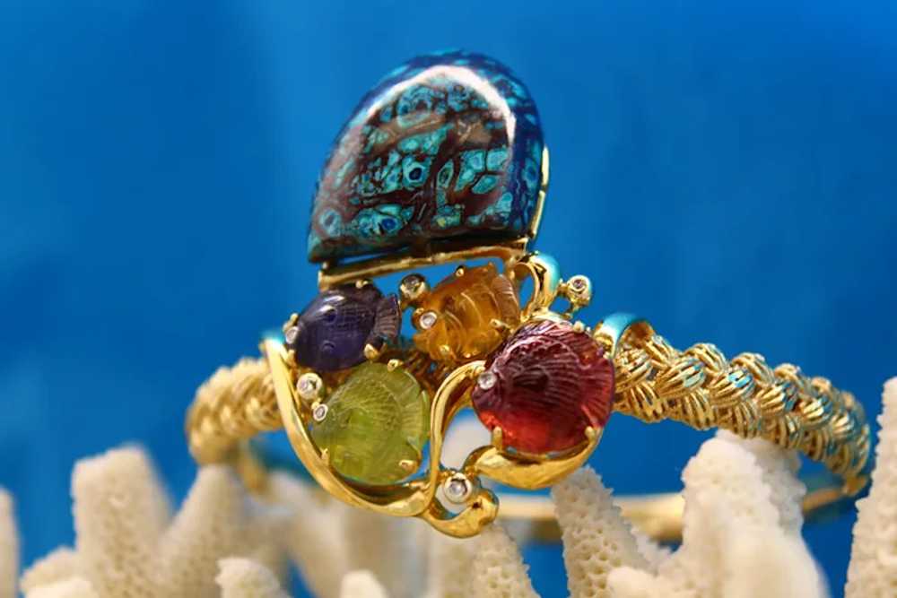 Color Multi-gems 14k Gold Bangle Turquoise. - image 5