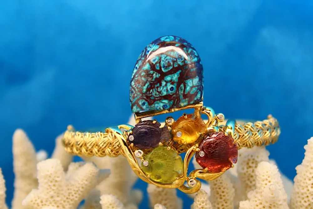 Color Multi-gems 14k Gold Bangle Turquoise. - image 6