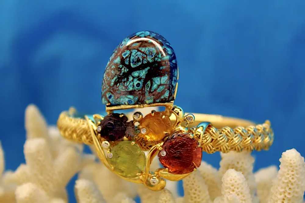 Color Multi-gems 14k Gold Bangle Turquoise. - image 8
