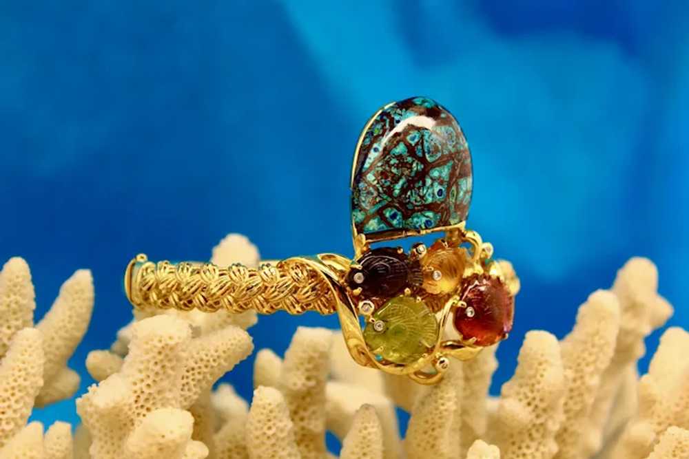 Color Multi-gems 14k Gold Bangle Turquoise. - image 9