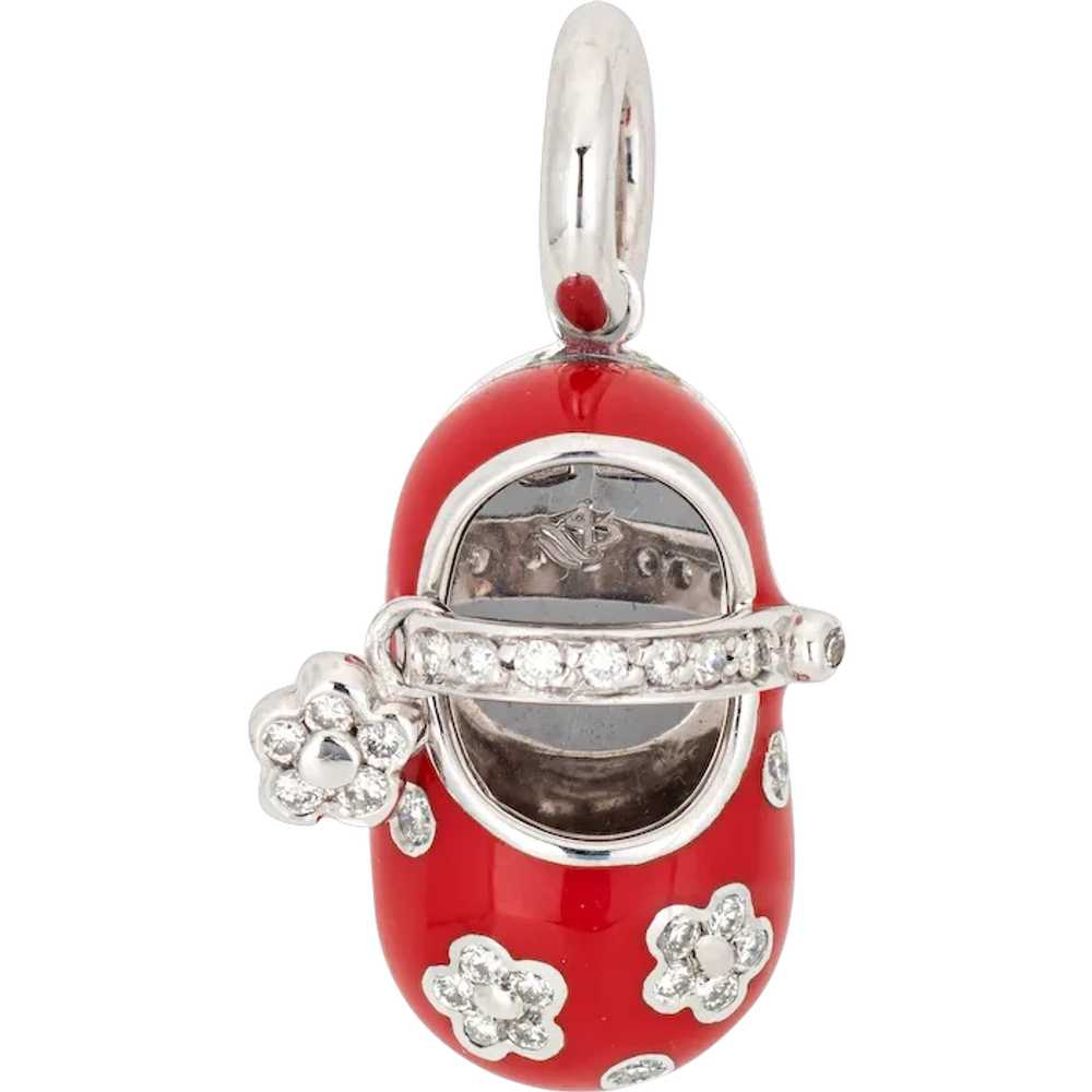 Aaron Basha Diamond Flower Shoe Charm Red Enamel … - image 1