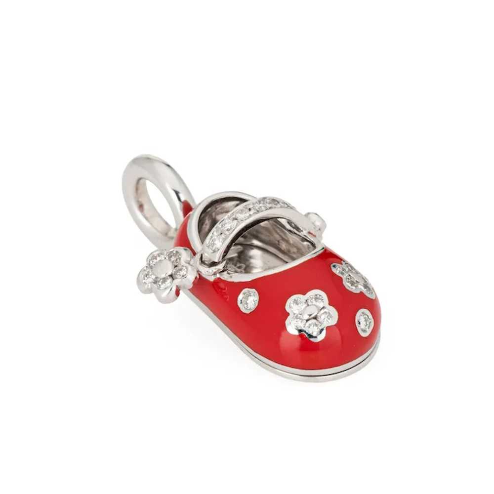 Aaron Basha Diamond Flower Shoe Charm Red Enamel … - image 2