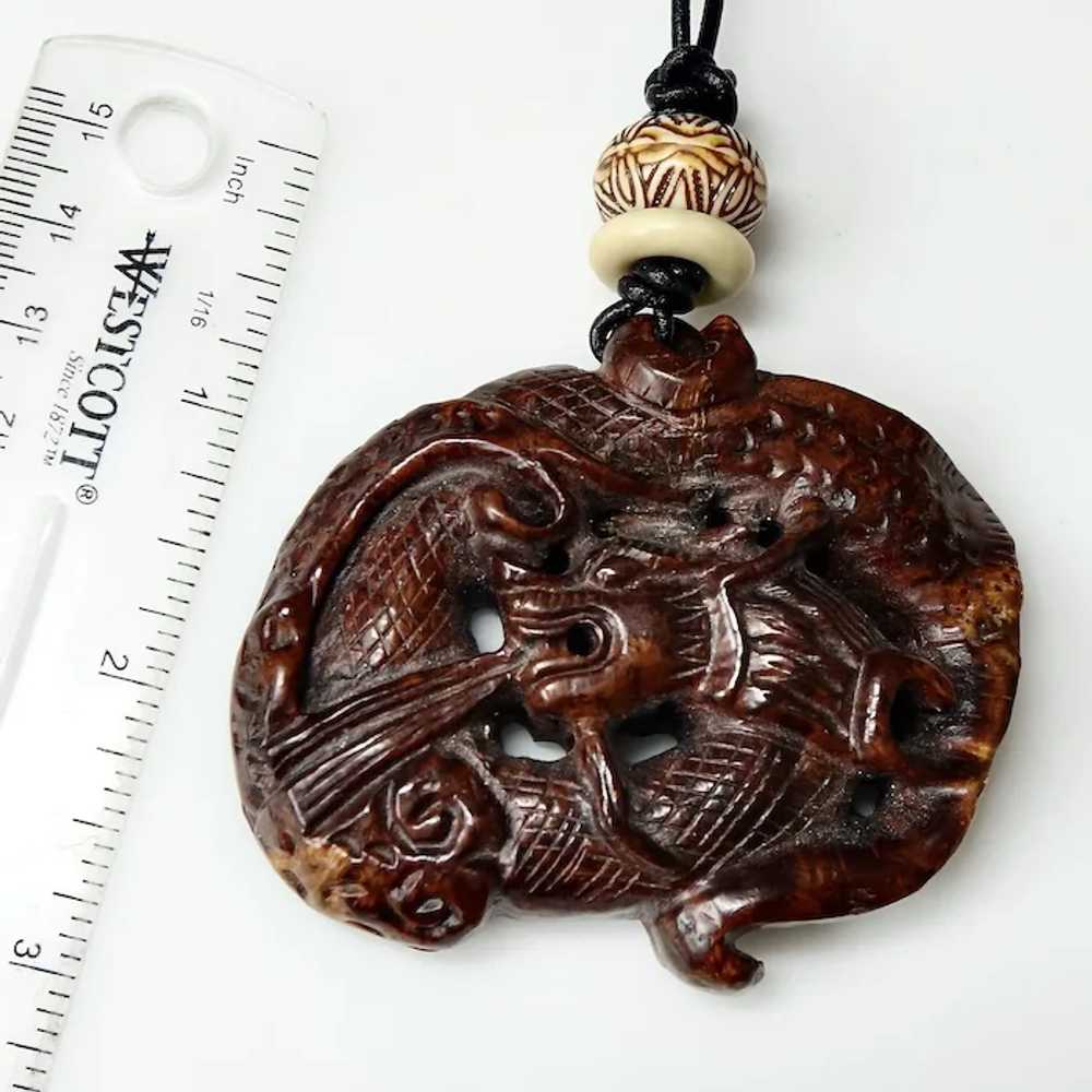 Carved Wood Chinese Dragon Pendant Necklace - image 6