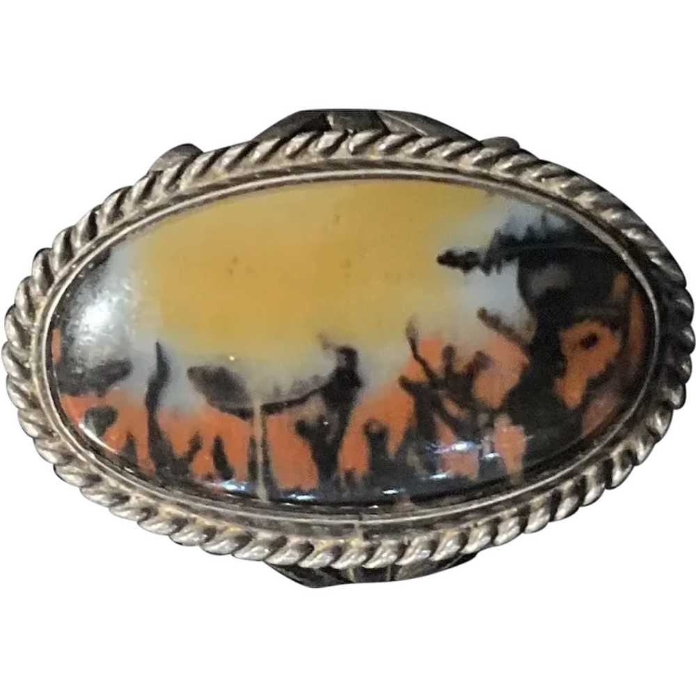 Sterling Silver and Petrified Wood Vintage Ring - image 1