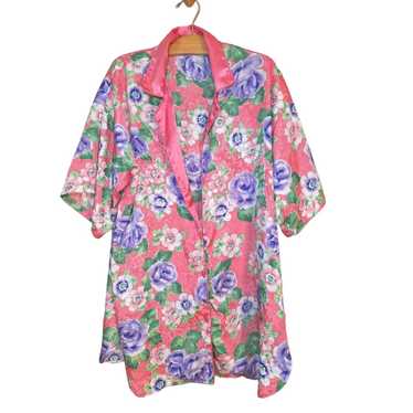 Vintage 90s VS Floral Embossed Satin Sleep Shirt … - image 1