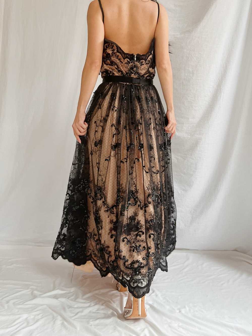 Vintage Nude and Black Lace Dress - S - image 3