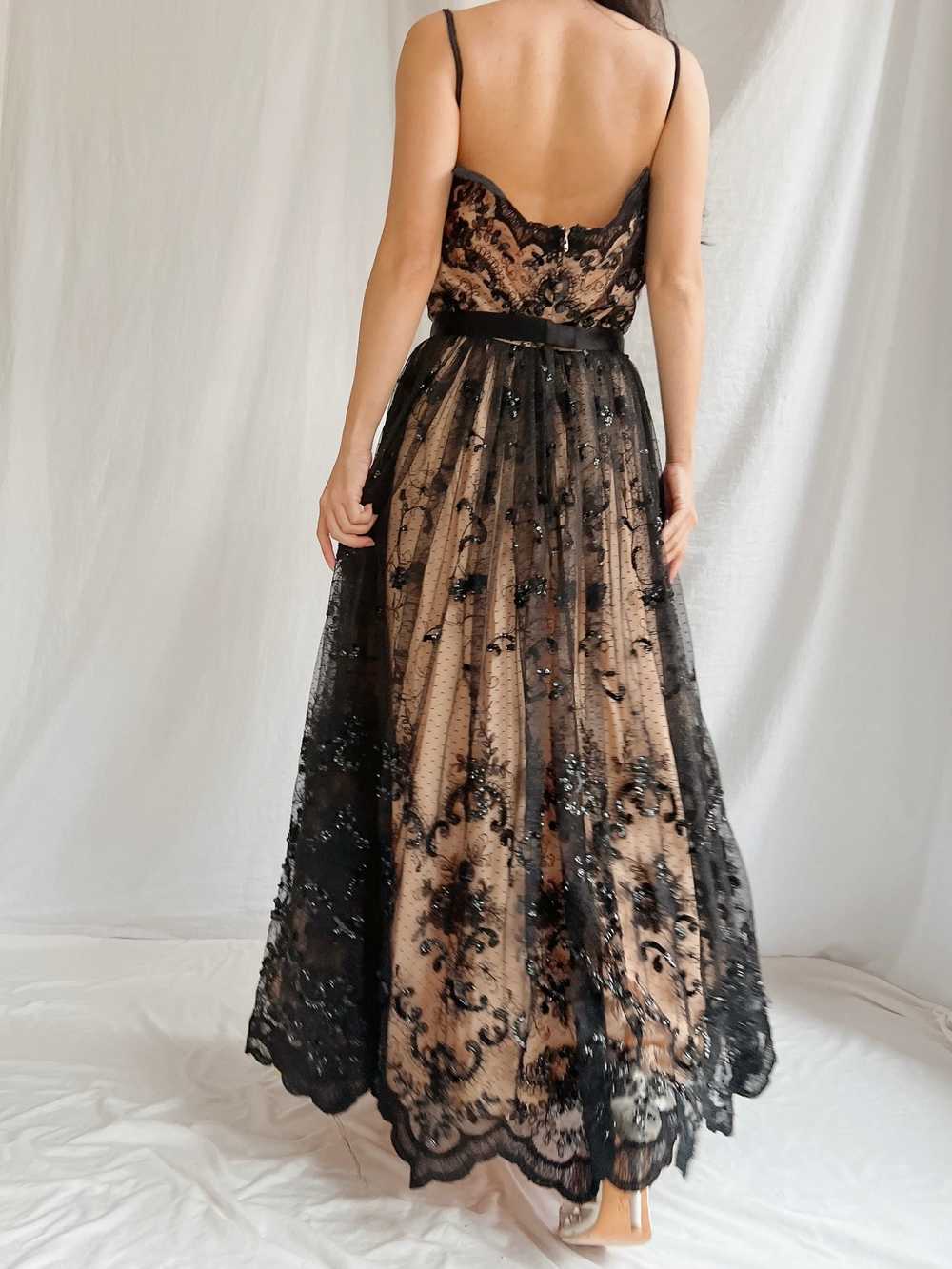 Vintage Nude and Black Lace Dress - S - image 4