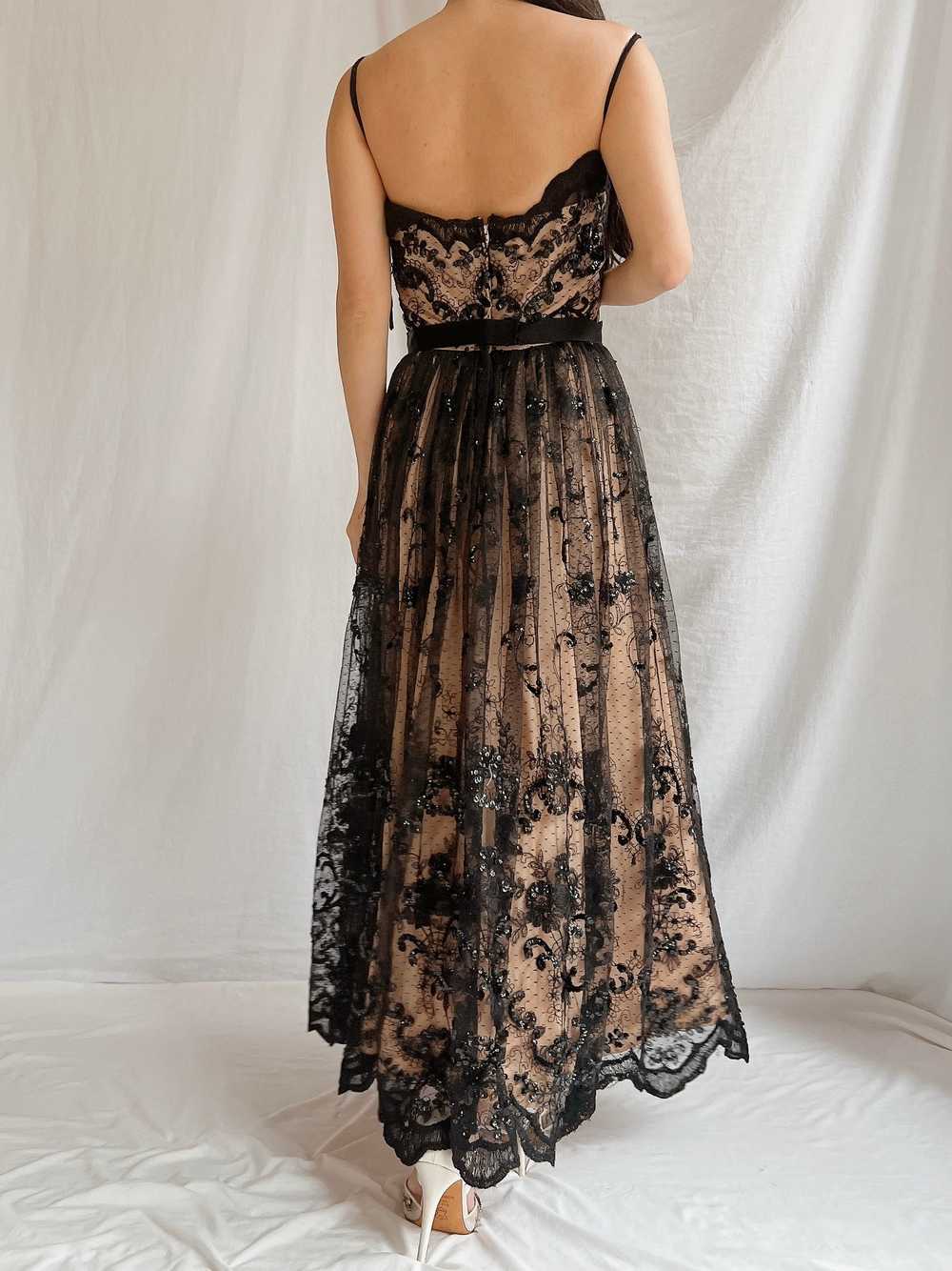Vintage Nude and Black Lace Dress - S - image 5