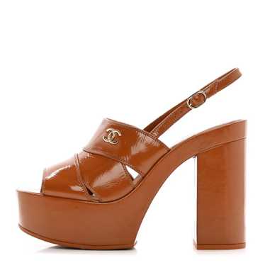 CHANEL Crumpled Patent Lambskin Platform Sandals … - image 1