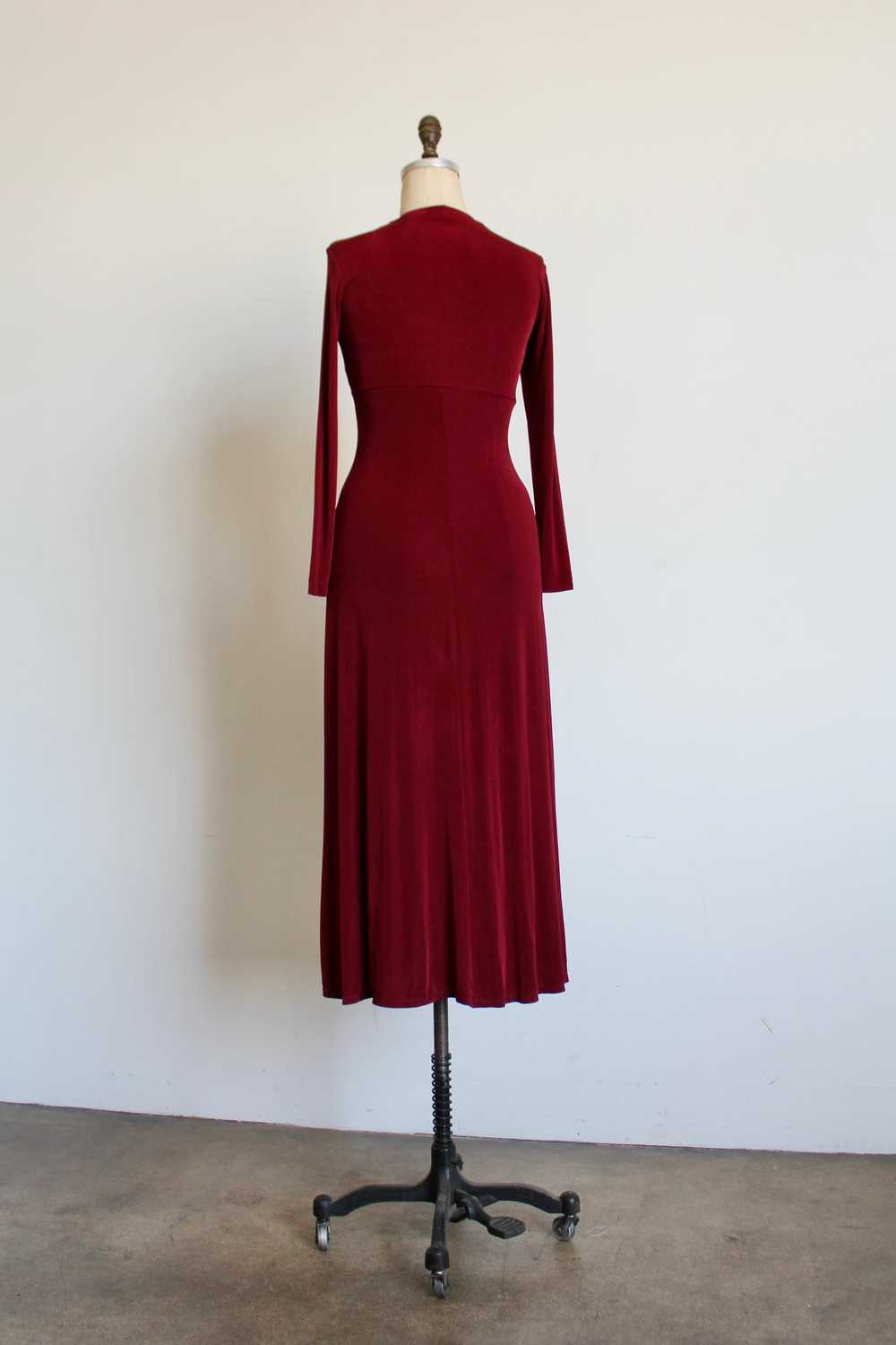 1990s Maroon Stretch Nylon Long Sleeve Maxi Mock … - image 2