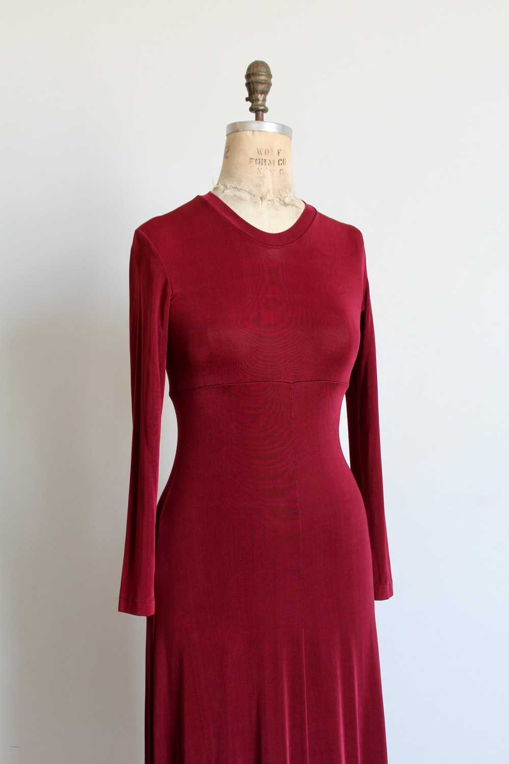 1990s Maroon Stretch Nylon Long Sleeve Maxi Mock … - image 3