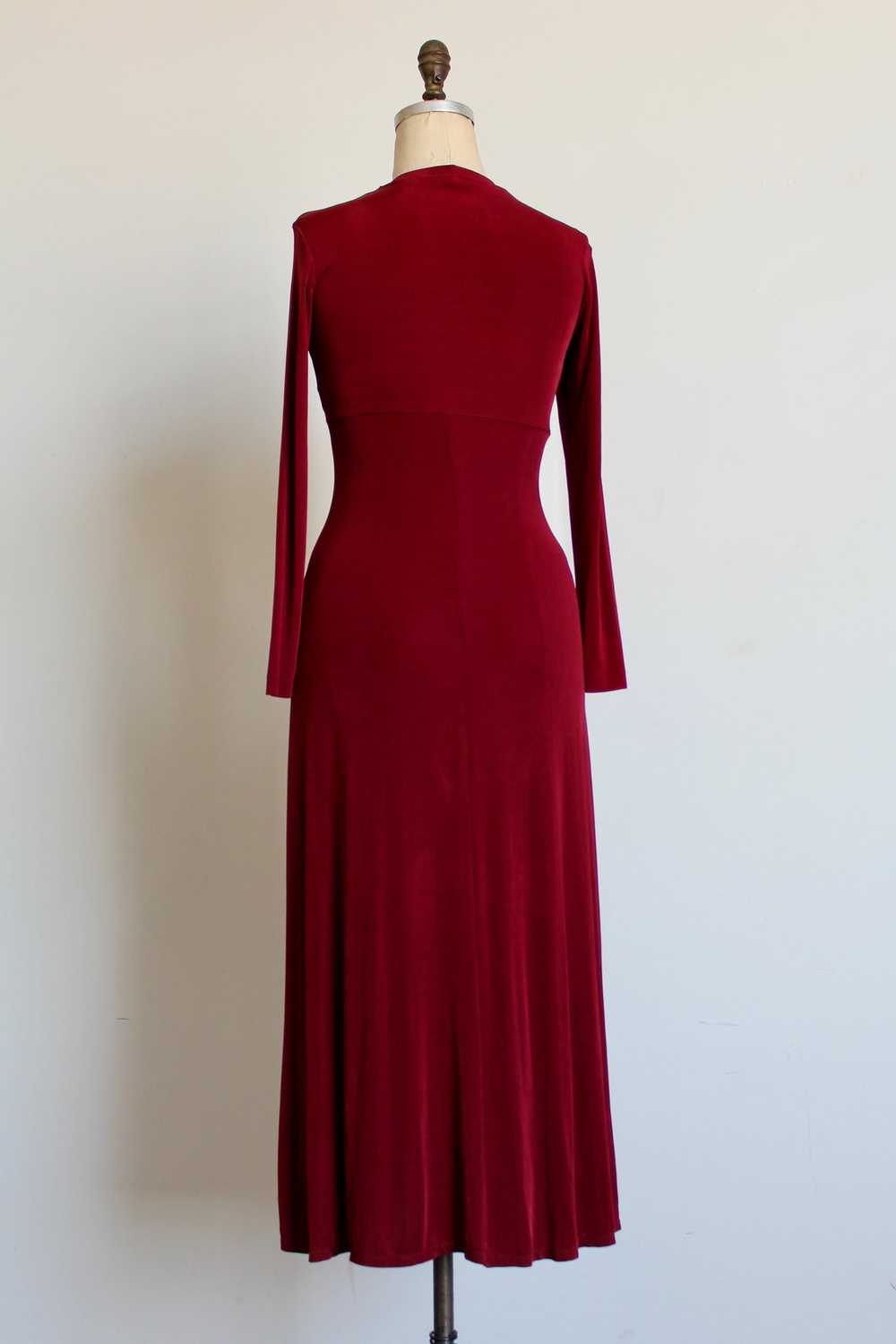 1990s Maroon Stretch Nylon Long Sleeve Maxi Mock … - image 5