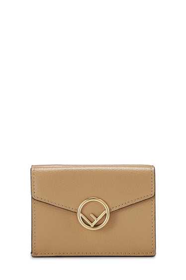 Beige Leather 'F is Fendi' Compact Wallet