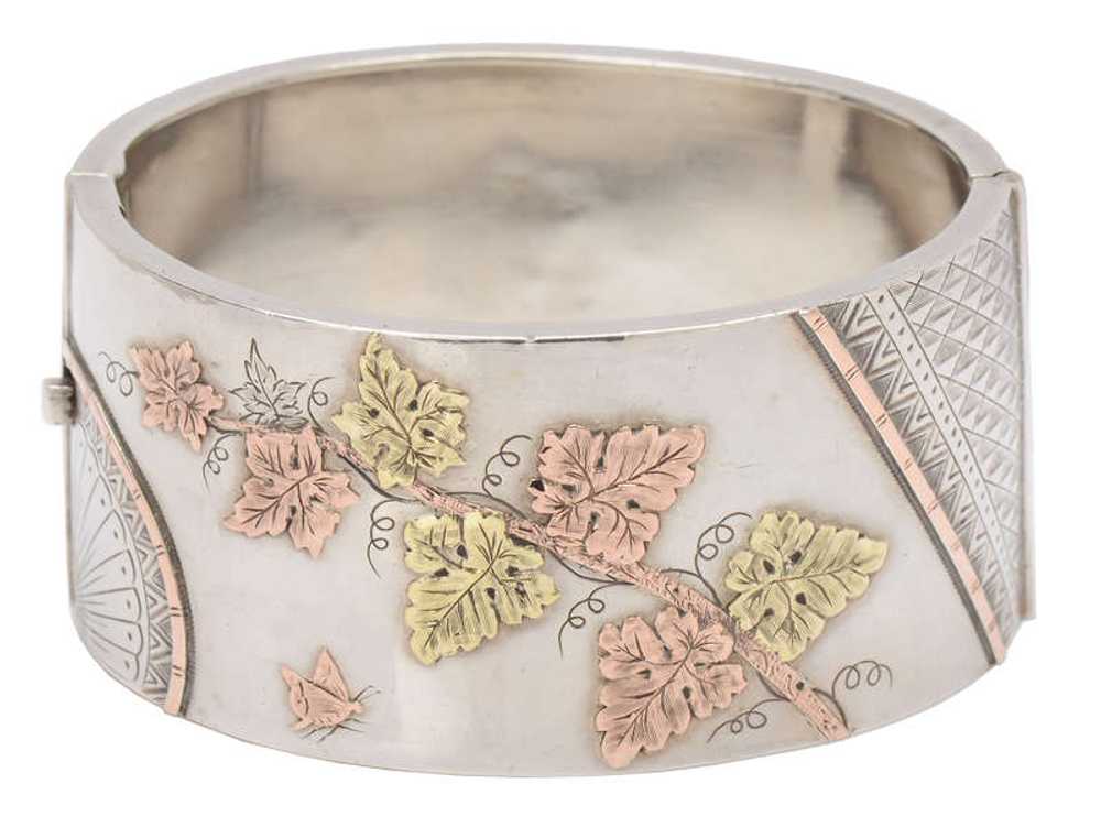 Aesthetic Movement Gold & Silver Wide Bangle - image 2