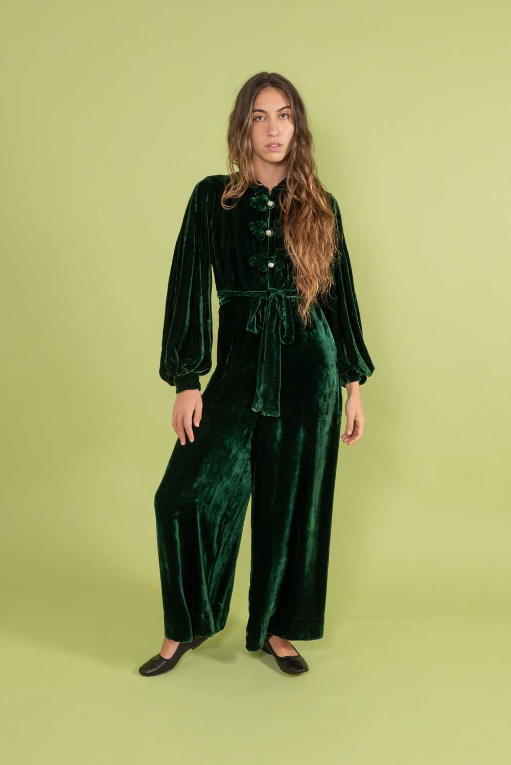 1930s Green Silk Velvet Jumpsuit [sm/med] - image 4