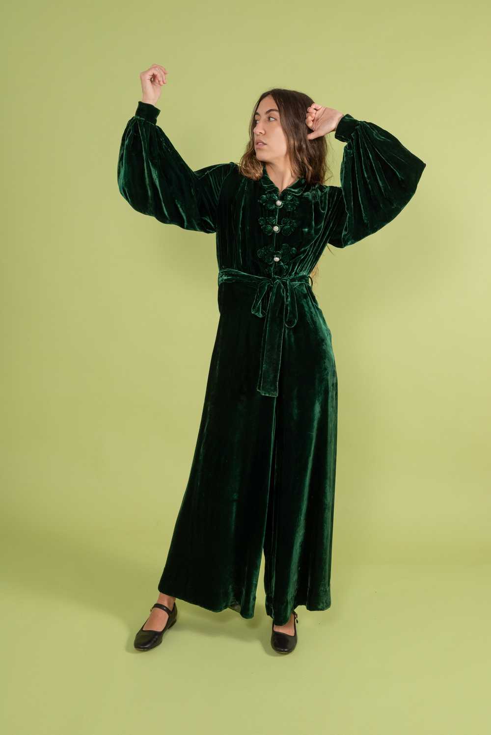 1930s Green Silk Velvet Jumpsuit [sm/med] - image 5