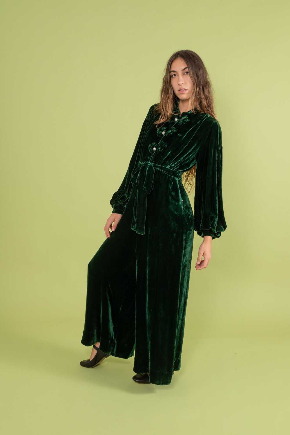 1930s Green Silk Velvet Jumpsuit [sm/med] - image 6