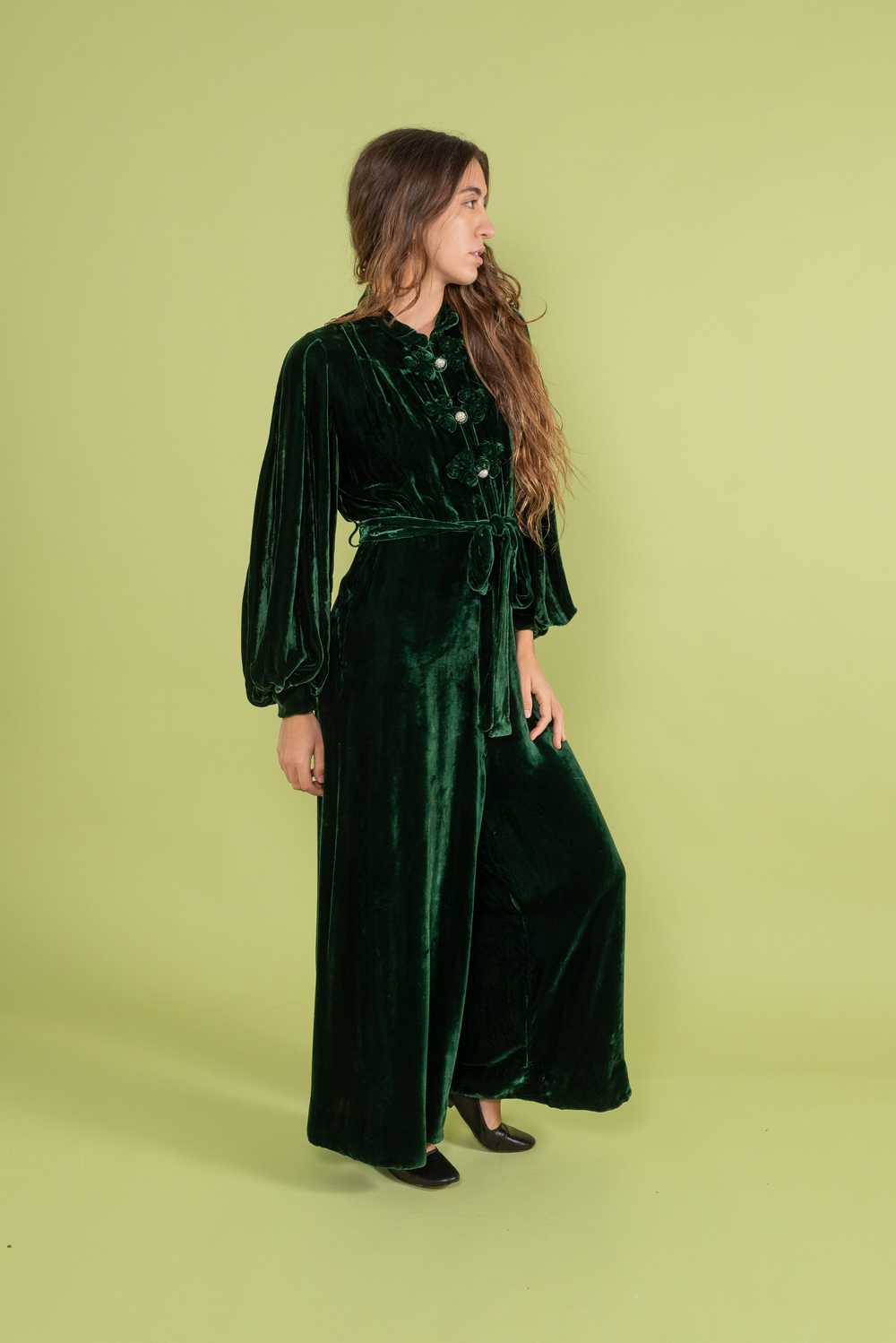 1930s Green Silk Velvet Jumpsuit [sm/med] - image 7