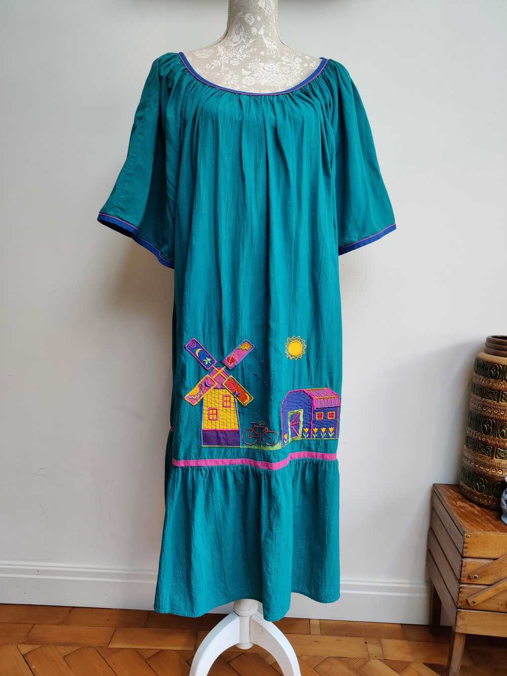 Stunning 80s Appel patio dress with novelty windm… - image 1