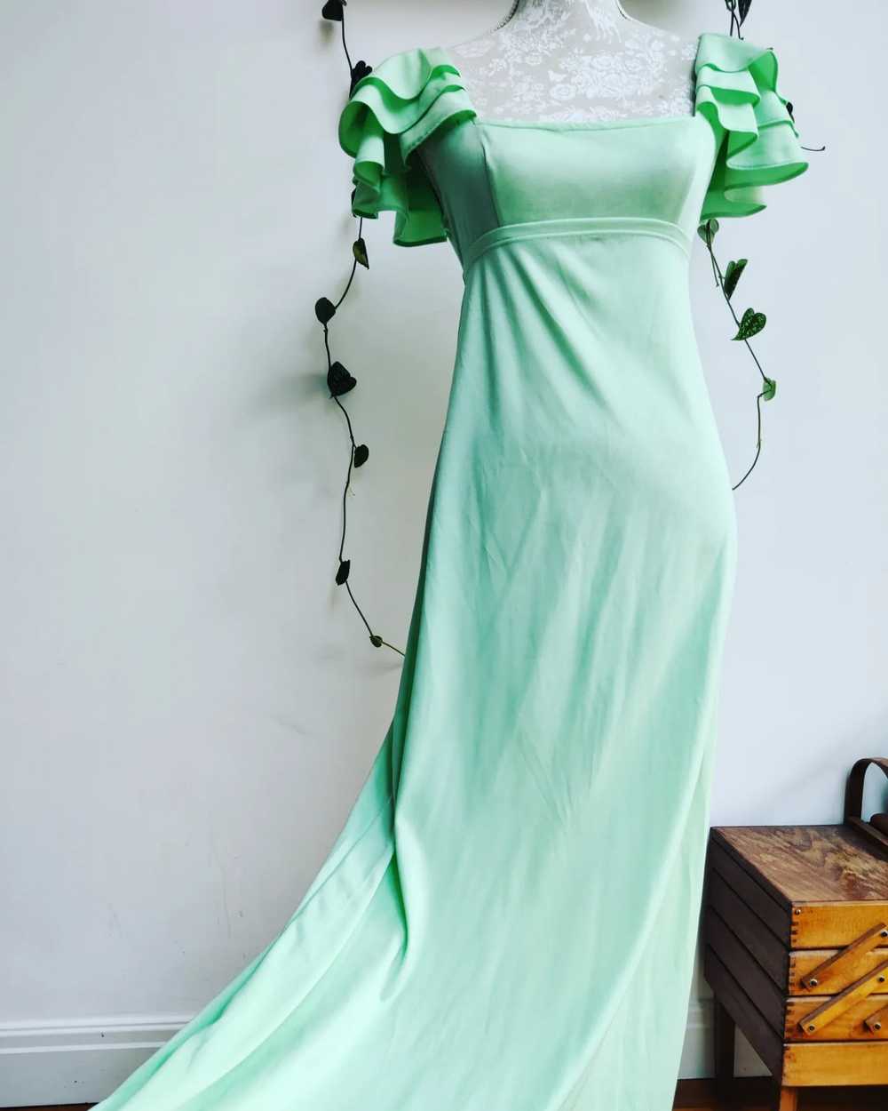 Beautiful vintage mint green maxi dress with ruff… - image 1